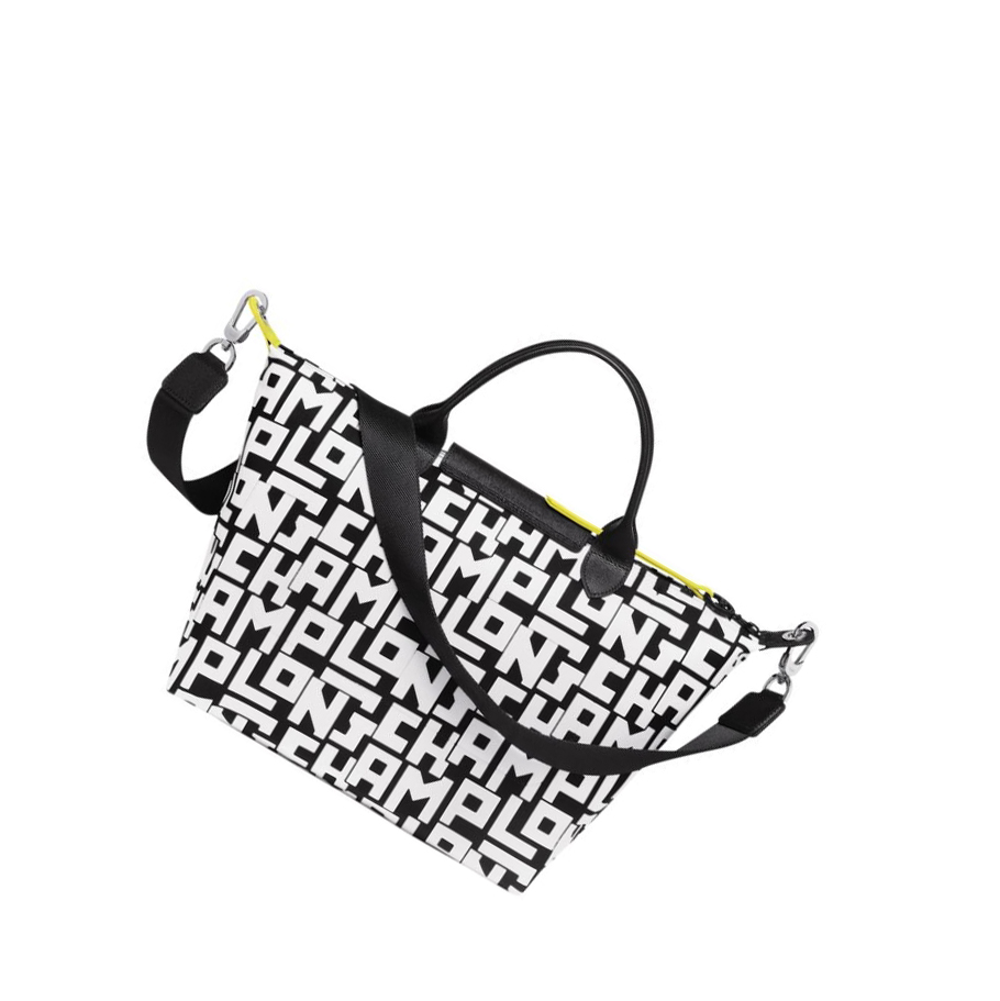 Longchamp Le Pliage Lgp M Donna Borse A Mano Nere Bianche | XQZF-28153